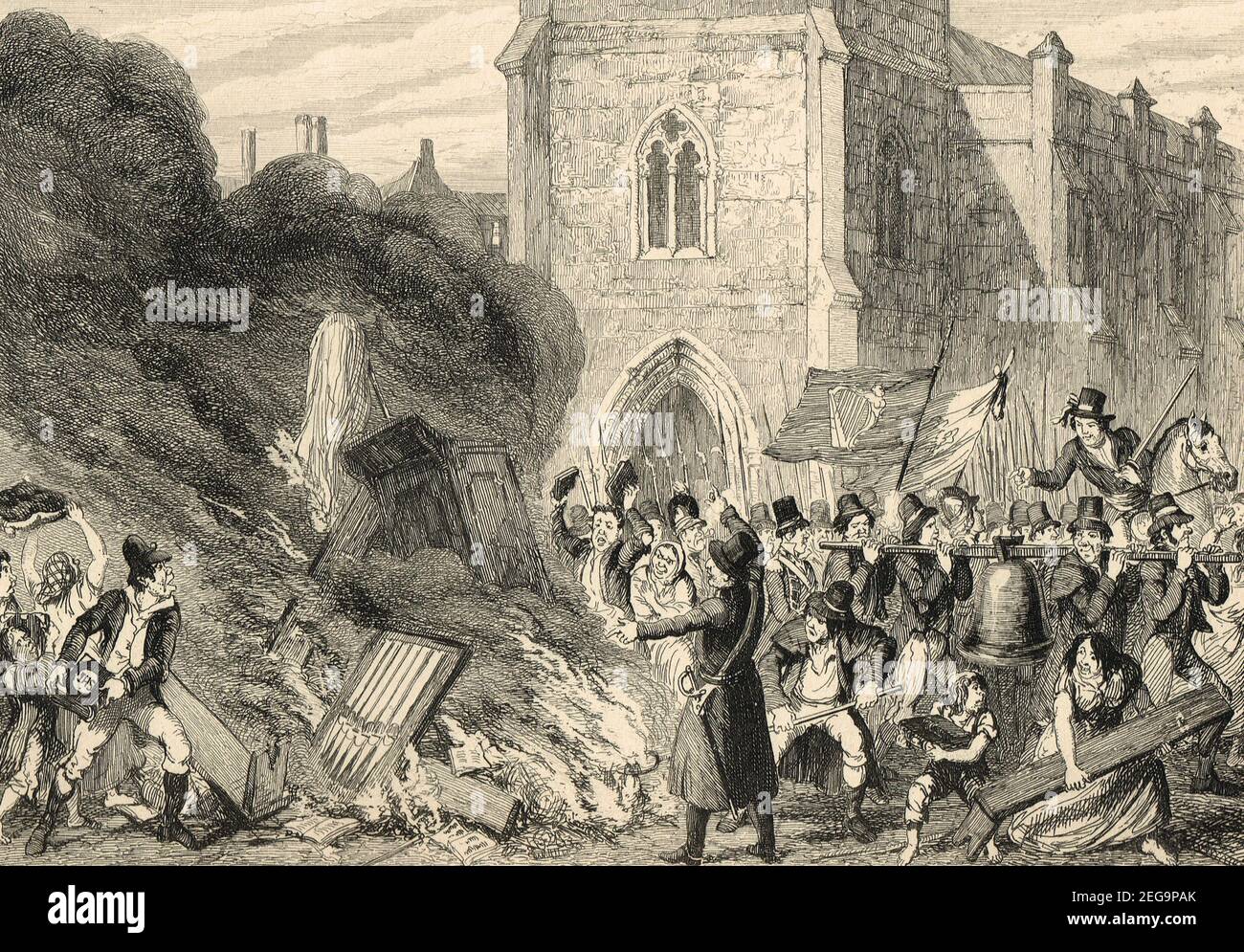 La destrucción de la iglesia en Enniscorthy, un supuesto incidente durante la rebelión irlandesa de 1798 Foto de stock