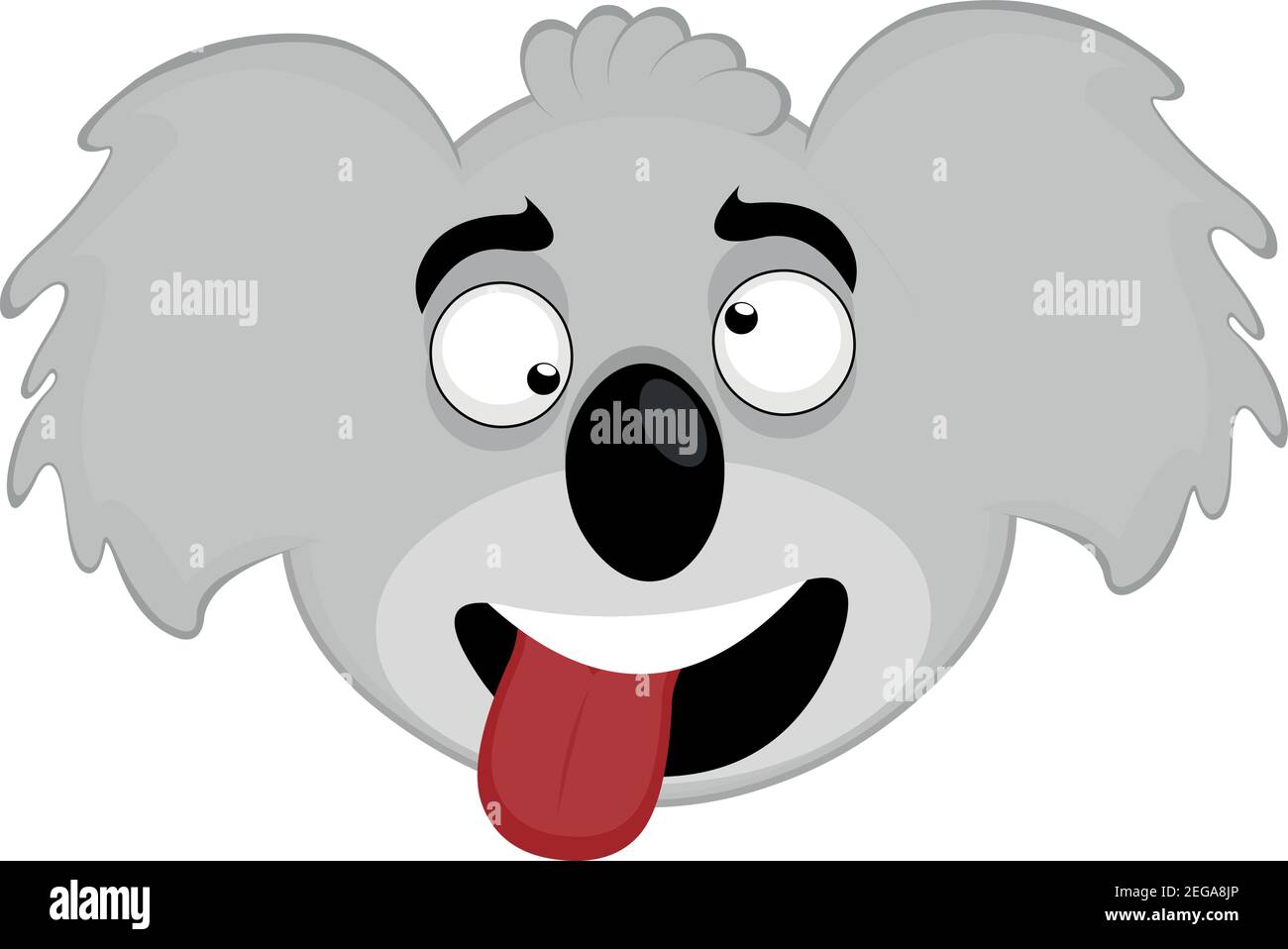 Vector emoticono ilustración de caricatura de la cabeza de un koala con una expresión burlante con ojos salvajes y sacando su lengua con la boca abierta Ilustración del Vector