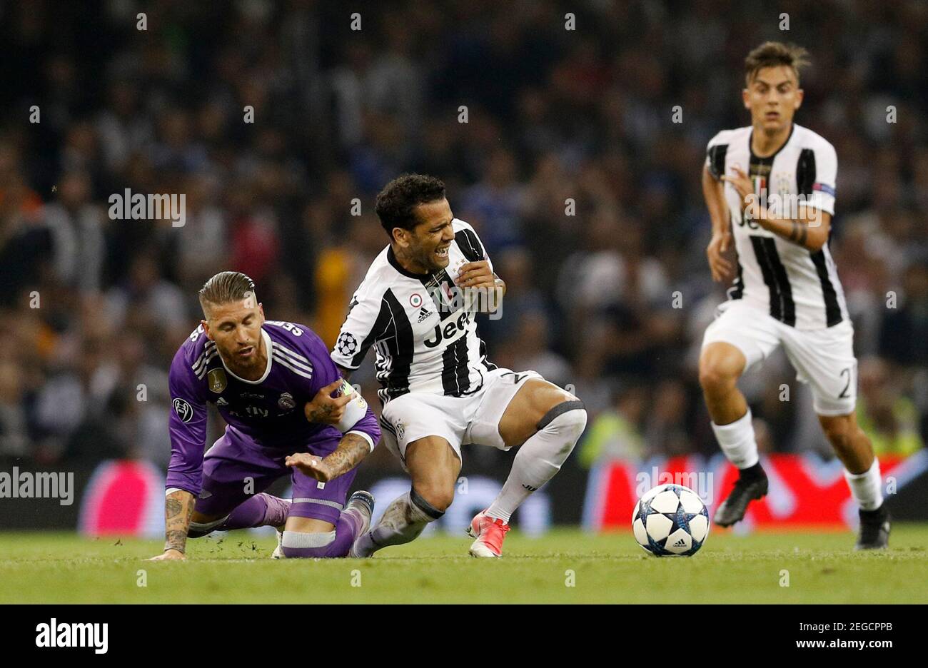 Britain Soccer Football - Juventus v Real Madrid - UEFA Champions League  Final - The National Stadium of Wales, Cardiff - June 3, 2017 Juventus' Dani  Alves is fouled by Real Madrid's