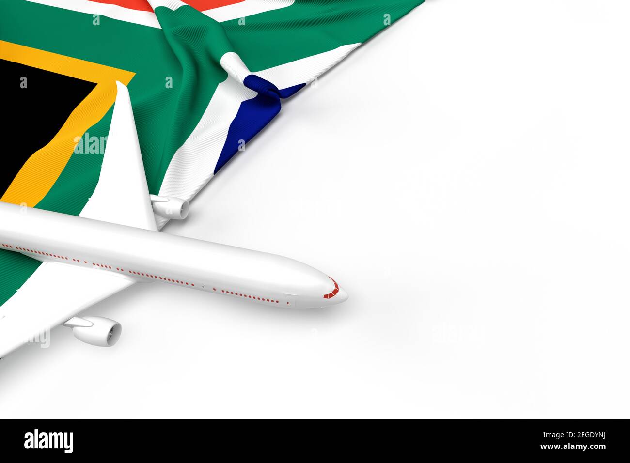 Avión de pasajeros y bandera de la República de Sudáfrica. Ilustración 3D Foto de stock