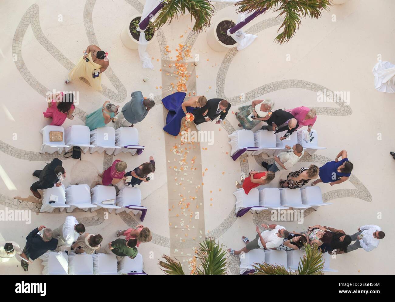 Vista superior de la ceremonia de boda del hotel Caribe Foto de stock