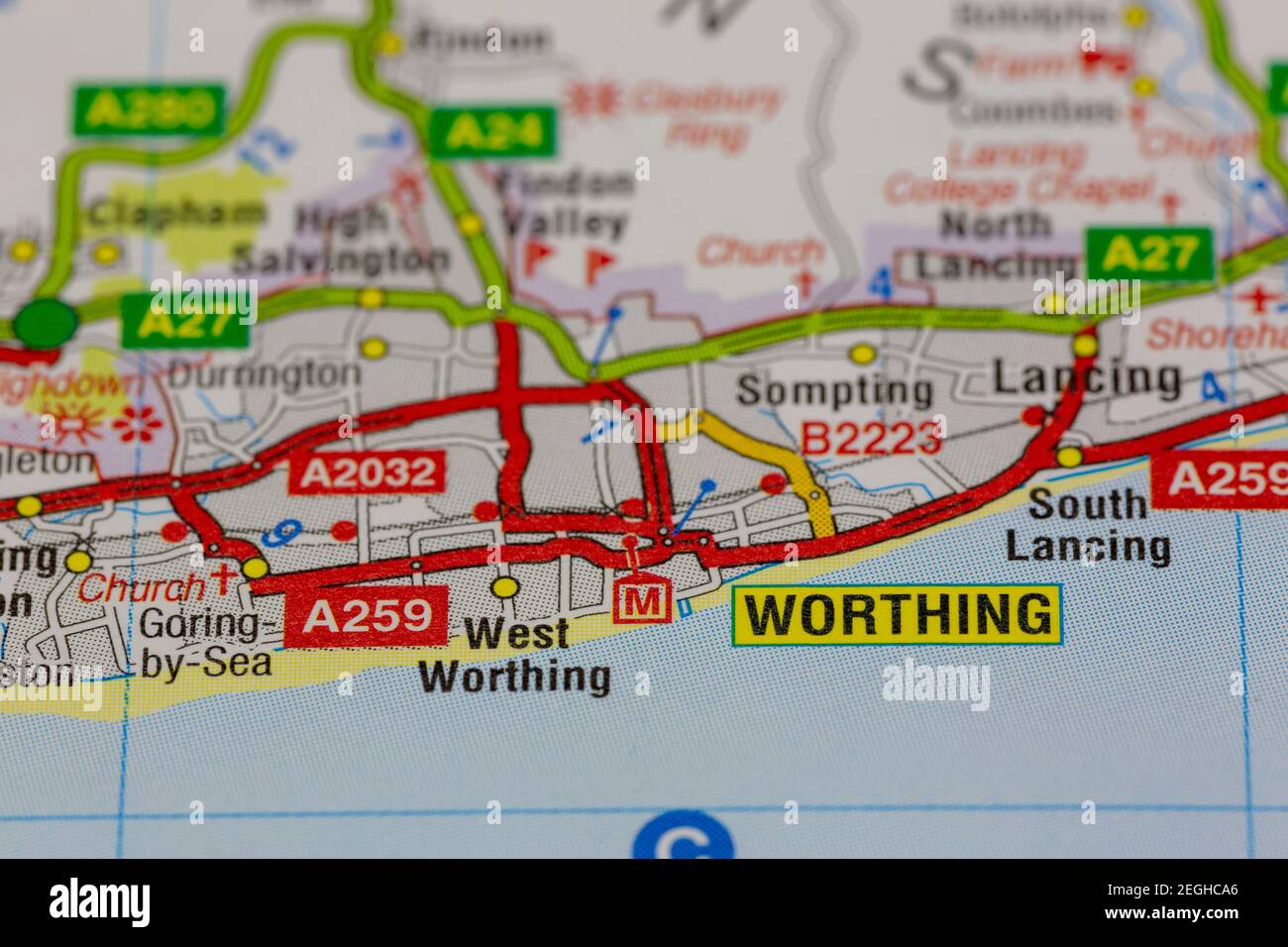Worthing y las zonas circundantes se muestran en un mapa de carreteras