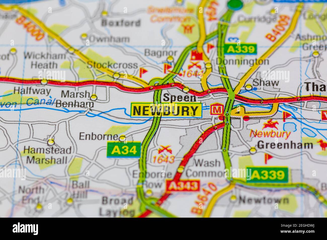 Newbury y sus alrededores se muestran en un mapa de carreteras o. mapa