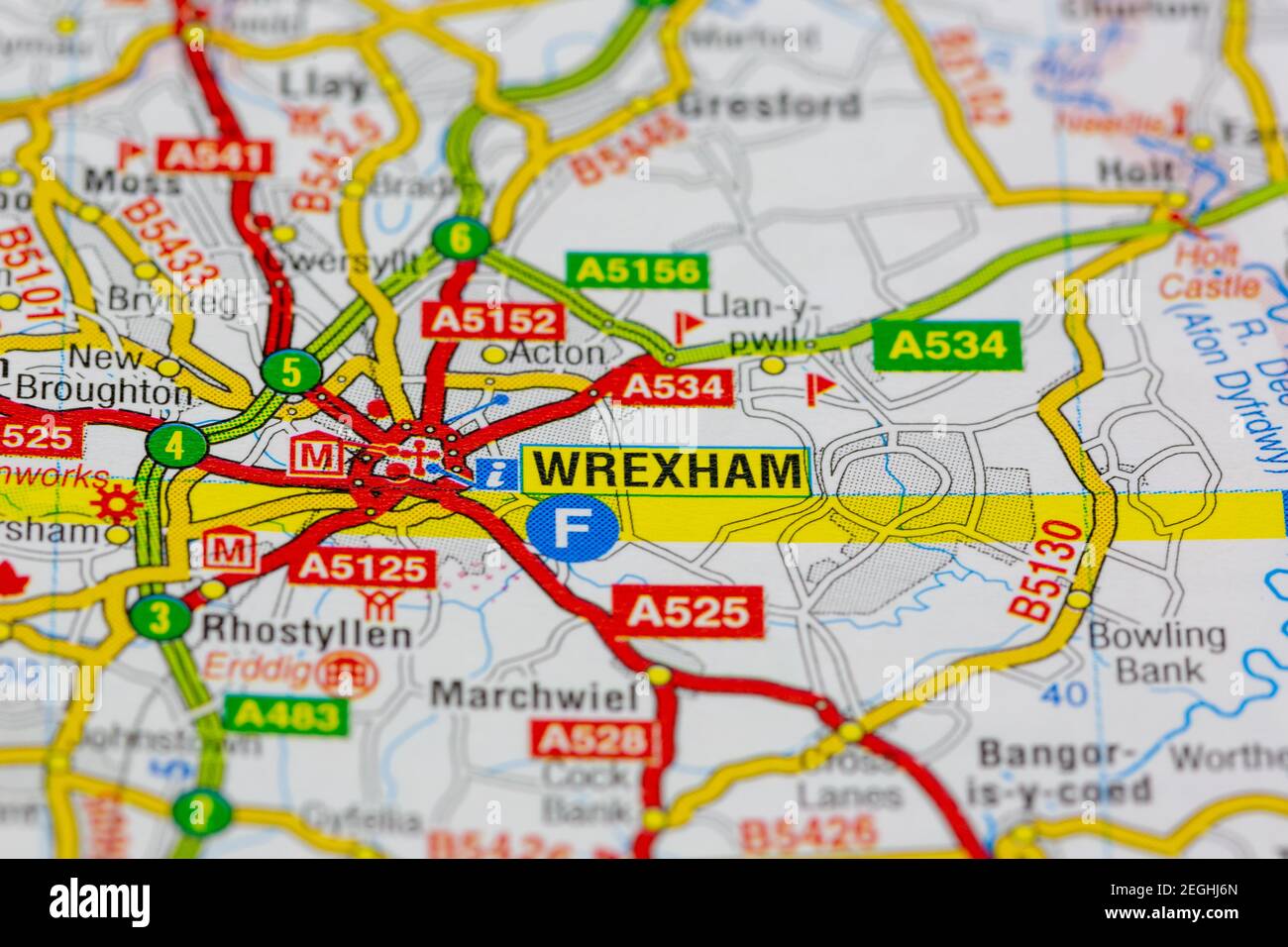 wrexham y sus alrededores se muestran en un mapa de carreteras o. mapa