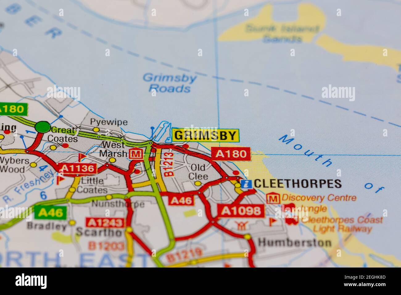 Grimsby y sus alrededores se muestran en un mapa de carreteras o. mapa