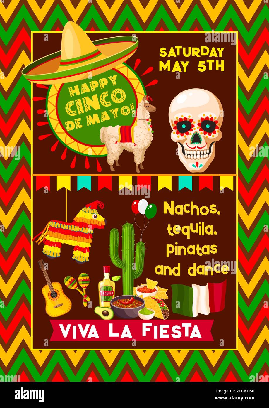 Cartel de la fiesta mexicana del cinco de Mayo o tarjeta de