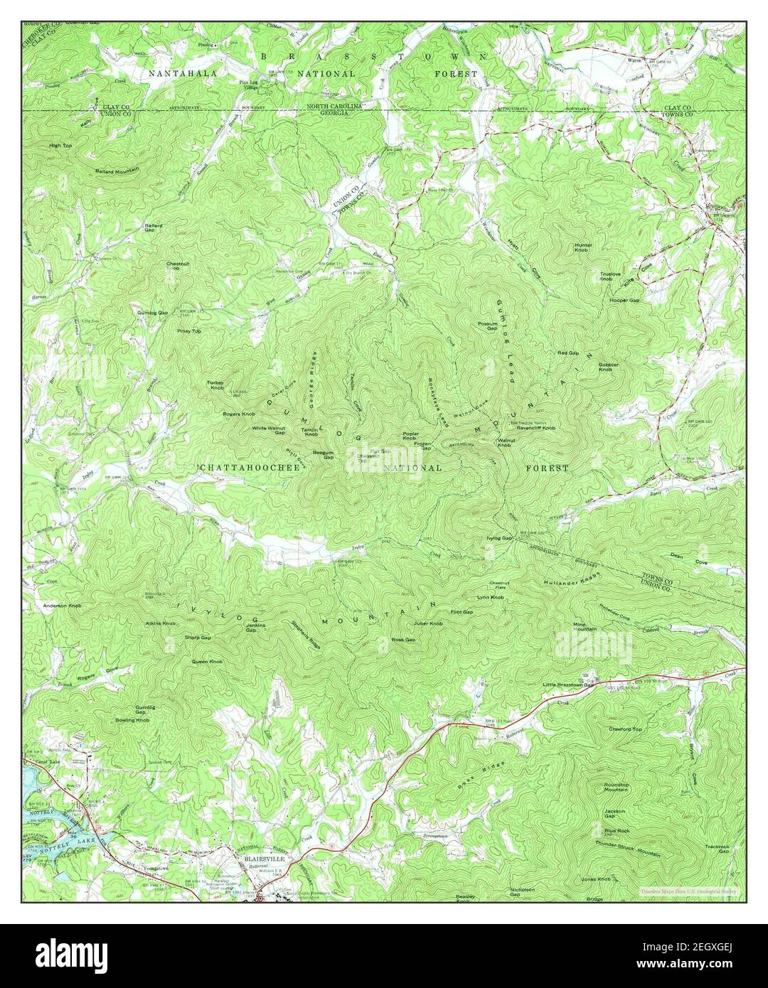 Blairsville, Georgia, MAP 1966, 1:24000, Estados Unidos de América por Timeless Maps, data U.S. Geological Survey Foto de stock