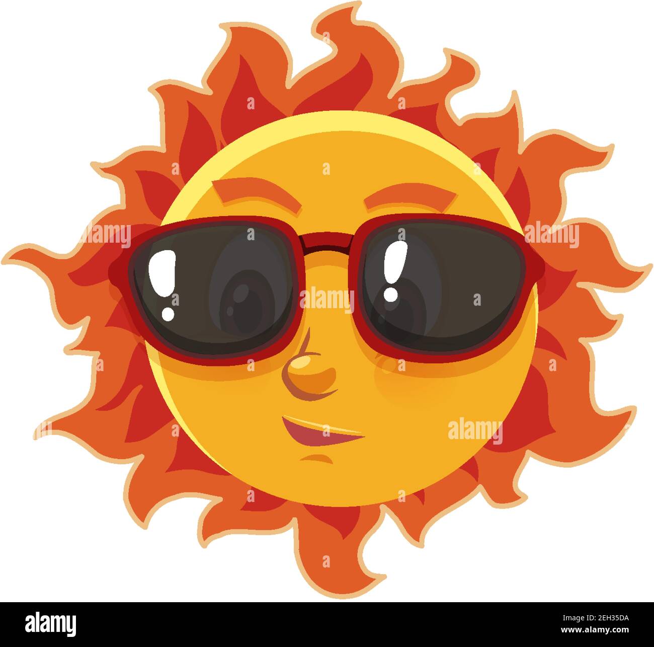 Personaje de dibujos animados de sol con gafas de sol sobre fondo blanco  ilustración Imagen Vector de stock - Alamy