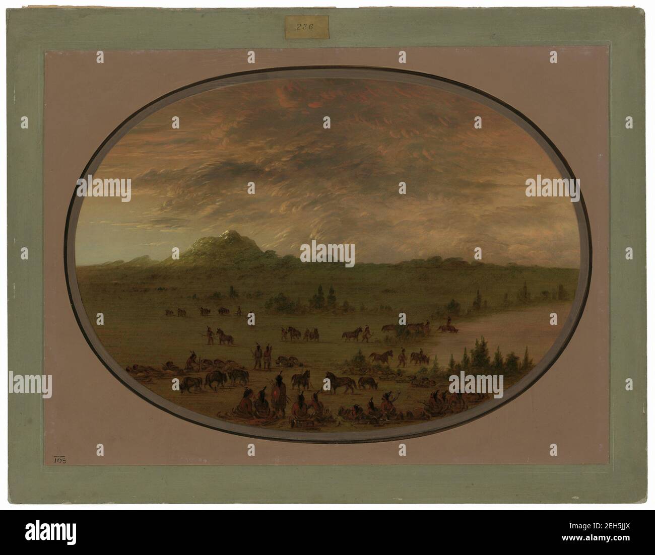 Avouac de un partido de la guerra de Sioux en el amanecer, 1861/1869. Lago Calhoun, 1832. Foto de stock