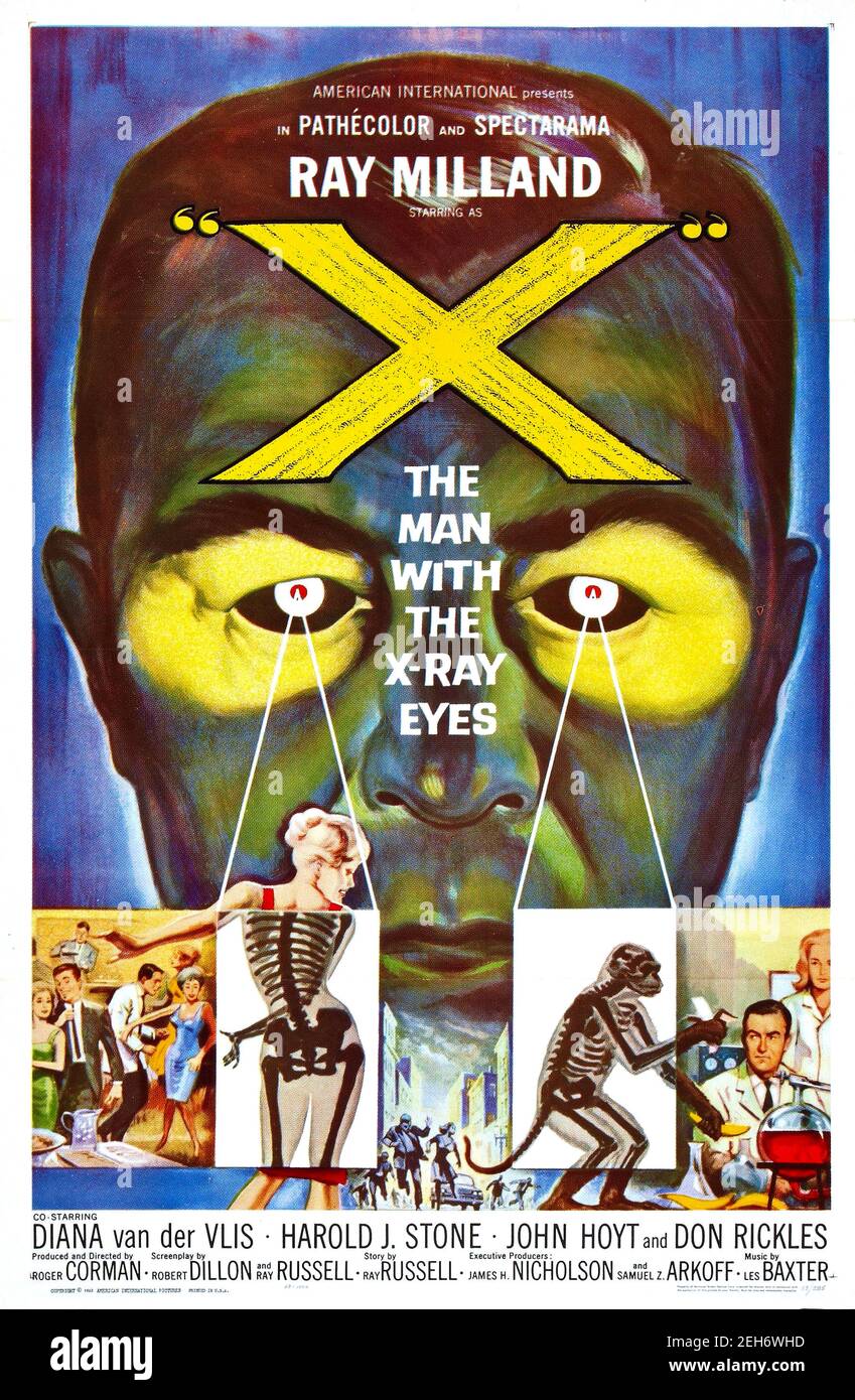 Reynold Brown diseñó el cartel anunciando la película el Hombre con los ojos de rayos X protagonizada por Ray Milland. Foto de stock