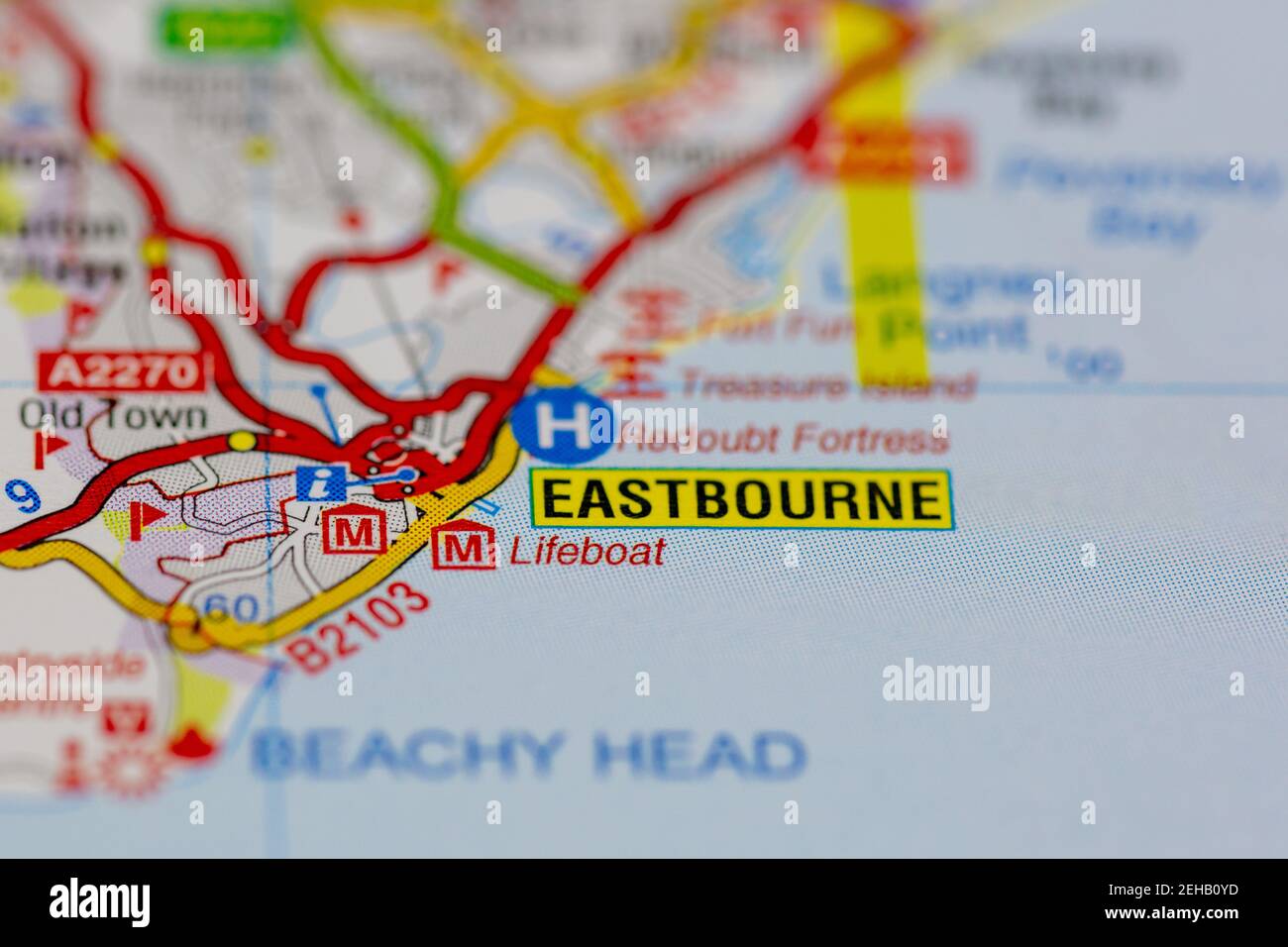 Eastbourne y sus alrededores se muestran en un mapa de carreteras o
