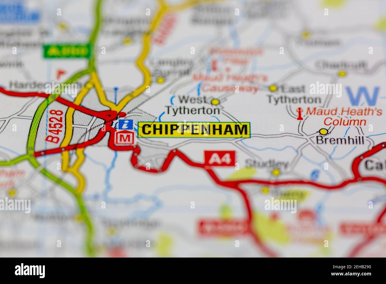 Chippenham y sus alrededores se muestran en un mapa de carreteras o
