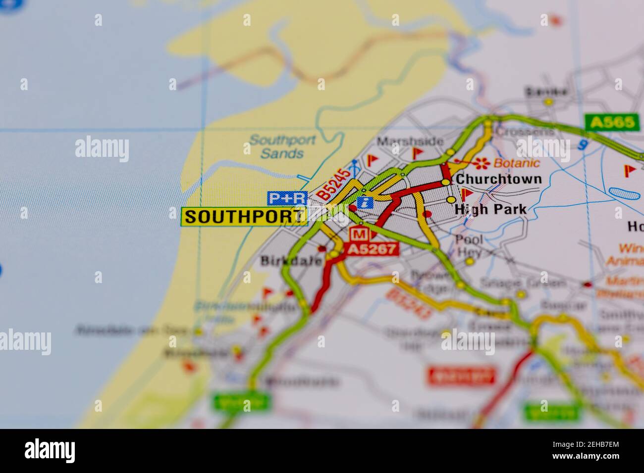 Southport y sus alrededores se muestran en un mapa de carreteras o