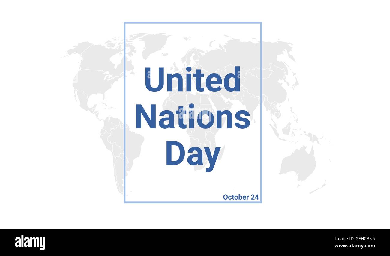 Tarjeta de vacaciones internacional del día de las Naciones Unidas. Póster gráfico de octubre de 24 con mapa de globo terráqueo, texto azul. Banner de diseño plano. vecto libre de derechos Ilustración del Vector