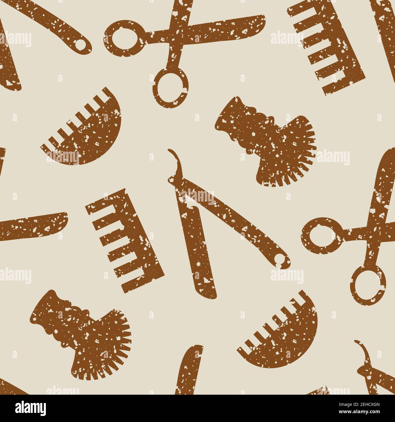 Sticker cono plano patrón con tijeras de peluquero en vertical sobre fondo  beige 