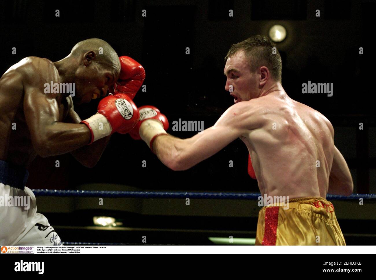 Boxeo - Colin Lynes vs Samuel Malinga - York Hall Bethenal Green - 8/3/03 Colin Lynes (R) en acción v Samuel Malinga (L) crédito obligatorio:Imágenes de acción / John Sibley Foto de stock