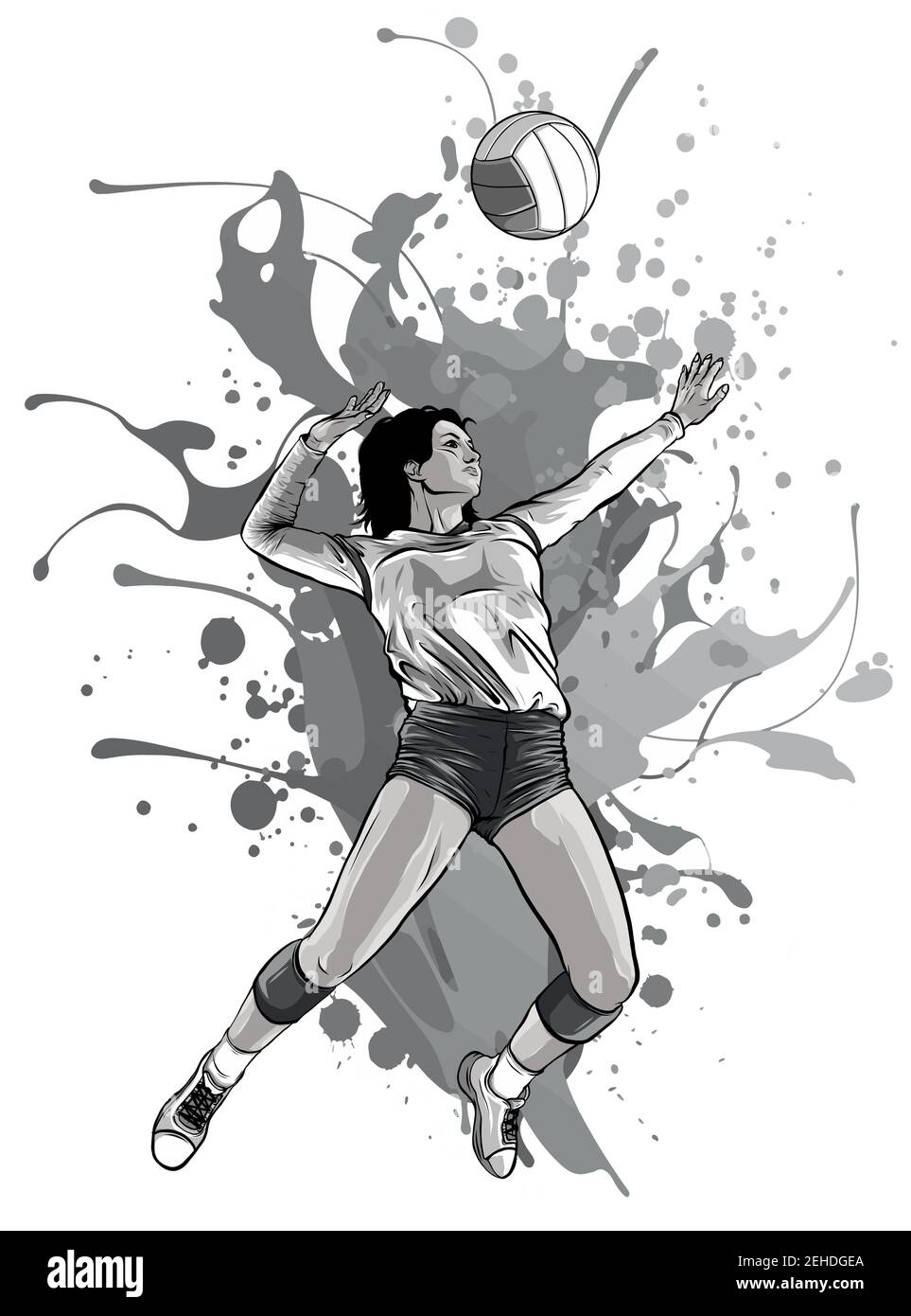 Vector de la muchacha del deporte del voleibol y del cartoon del balón Ilustración del Vector