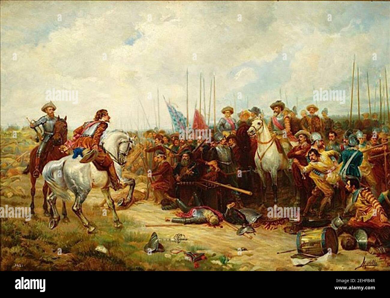 Pintura - la batalla de Rocroi por Morelli y Sánchez Gil (1912). Foto de stock