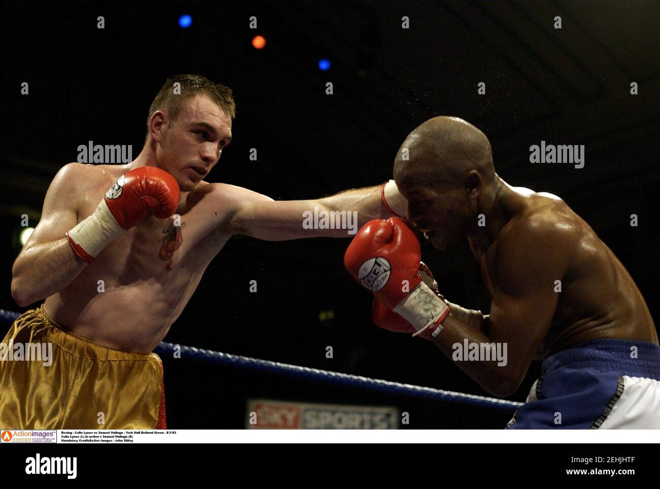 Boxeo - Colin Lynes vs Samuel Malinga - York Hall Bethenal Green - 8/3/03 Colin Lynes (L) en acción v Samuel Malinga (R) crédito obligatorio:Imágenes de acción / John Sibley Foto de stock