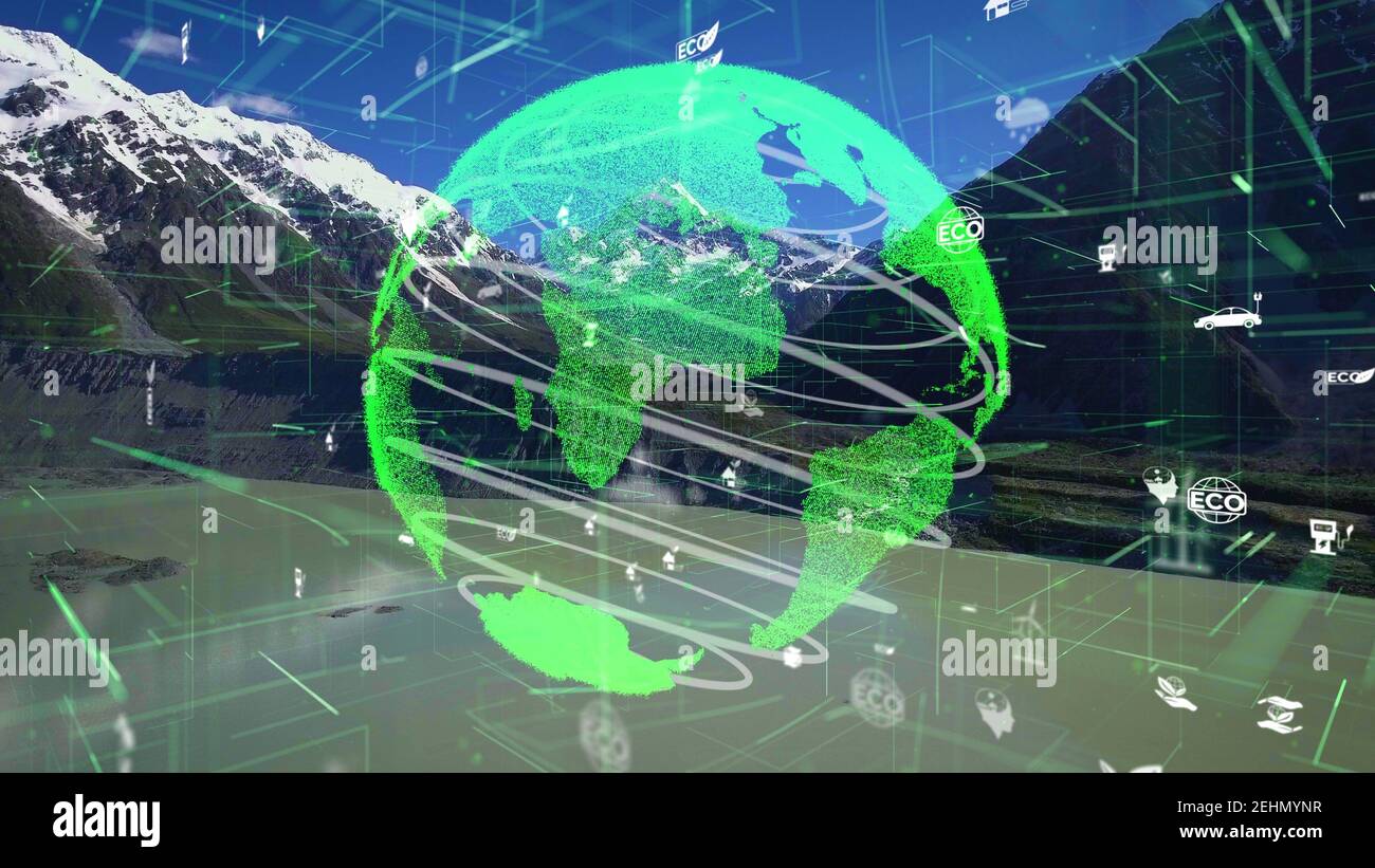Conservación ambiental futura y desarrollo sostenible de la modernización de ESG mediante el uso tecnología de recursos renovables para reducir la contaminación y. Foto de stock