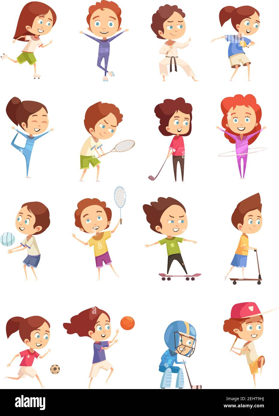 Los niños deportes decorativos iconos con dibujos animados de color  figurines de lindos niños que se dedican a varios deportes planos aislados  ilustración vectorial Imagen Vector de stock - Alamy