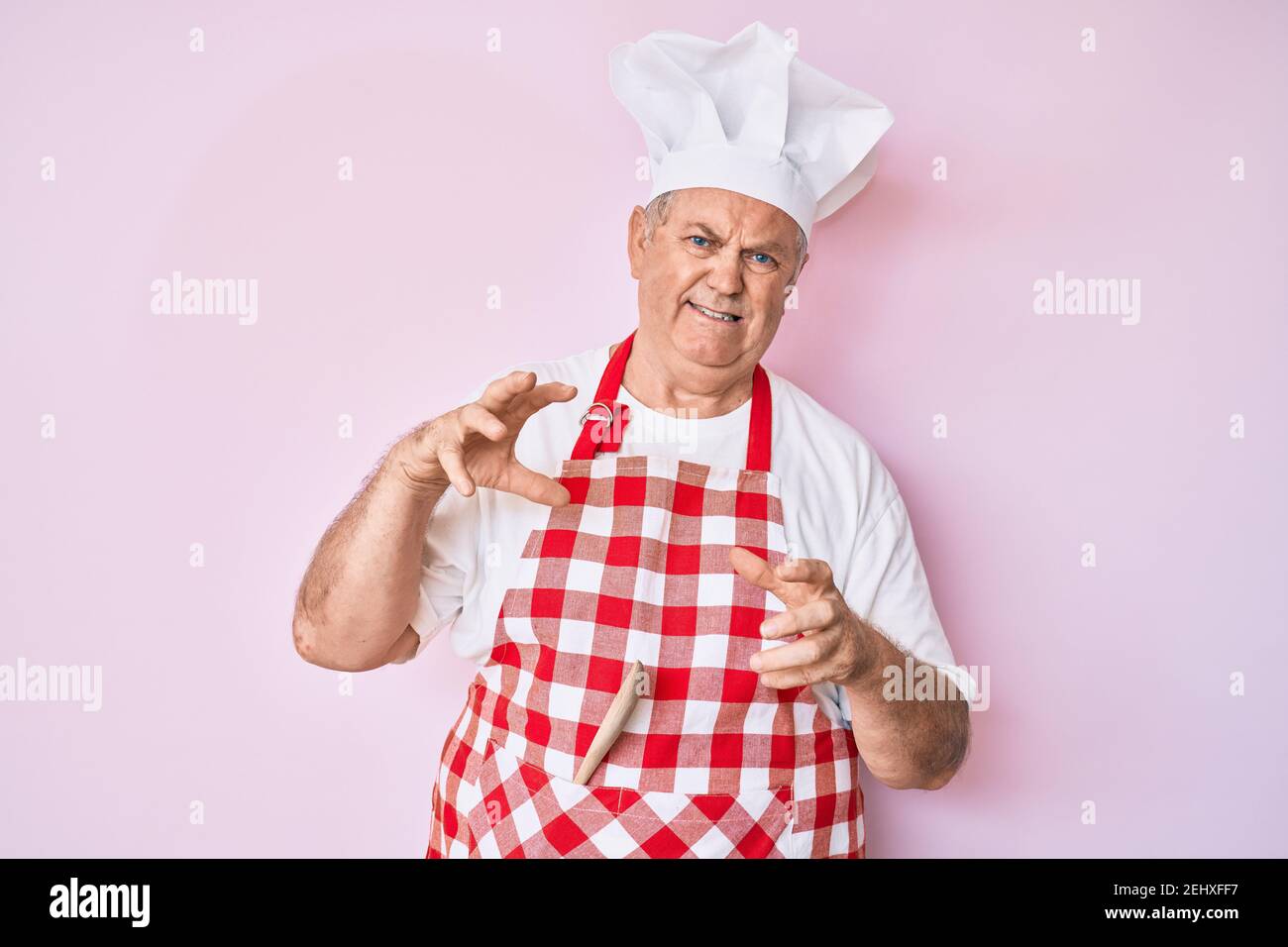 Viejo hombre de pelo gris vestido profesional panadero delantal disfraz de  expresión, disgustado y temeroso haciendo cara de disgusto porque aversión  reacción Fotografía de stock - Alamy