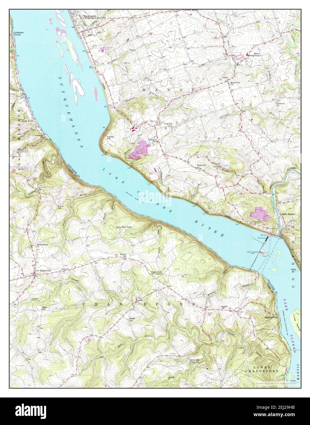 Safe Harbor, Pensilvania, MAP 1955, 1:24000, Estados Unidos de América por Timeless Maps, data U.S. Geological Survey Foto de stock