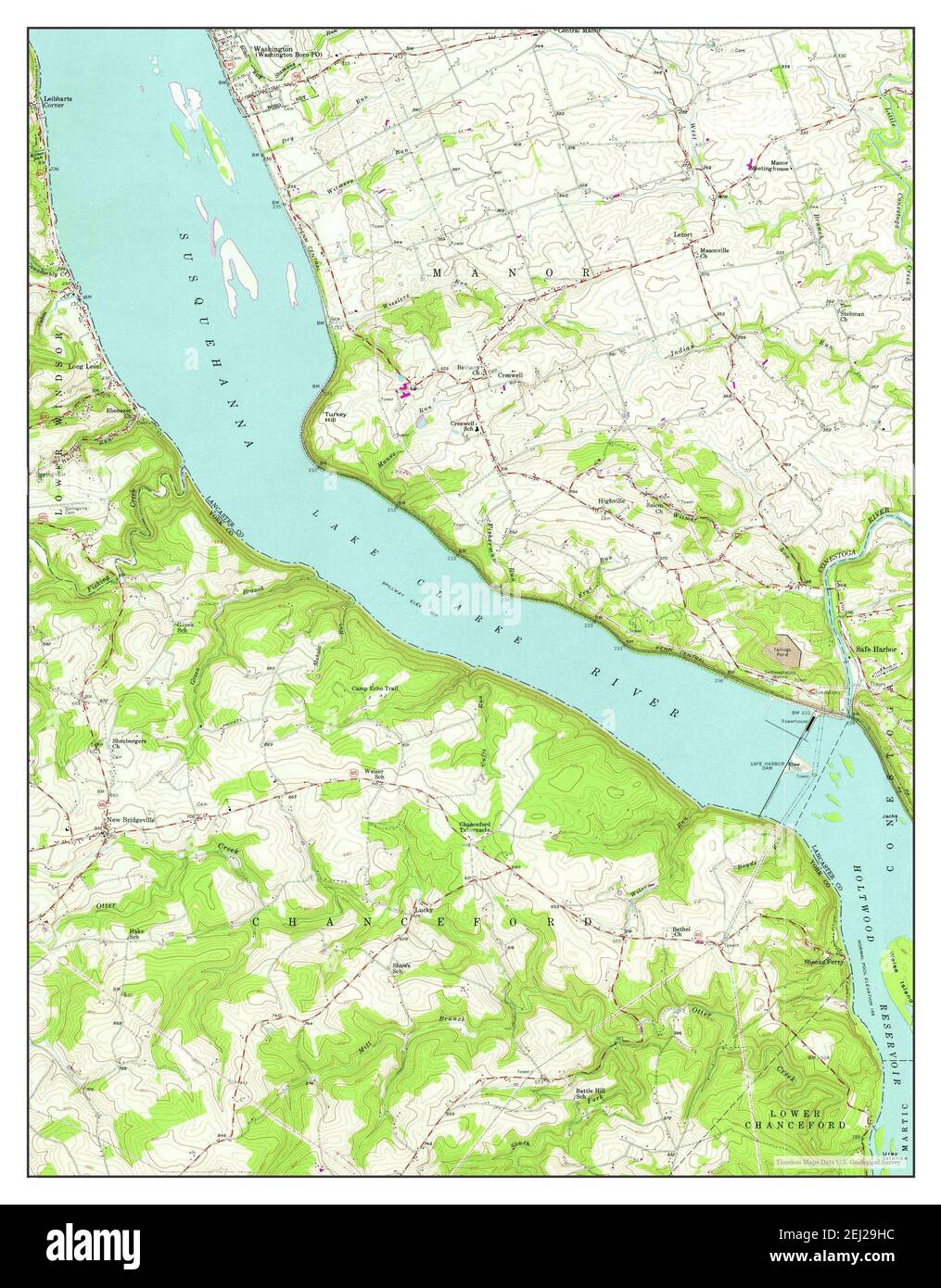 Safe Harbor, Pensilvania, MAP 1955, 1:24000, Estados Unidos de América por Timeless Maps, data U.S. Geological Survey Foto de stock