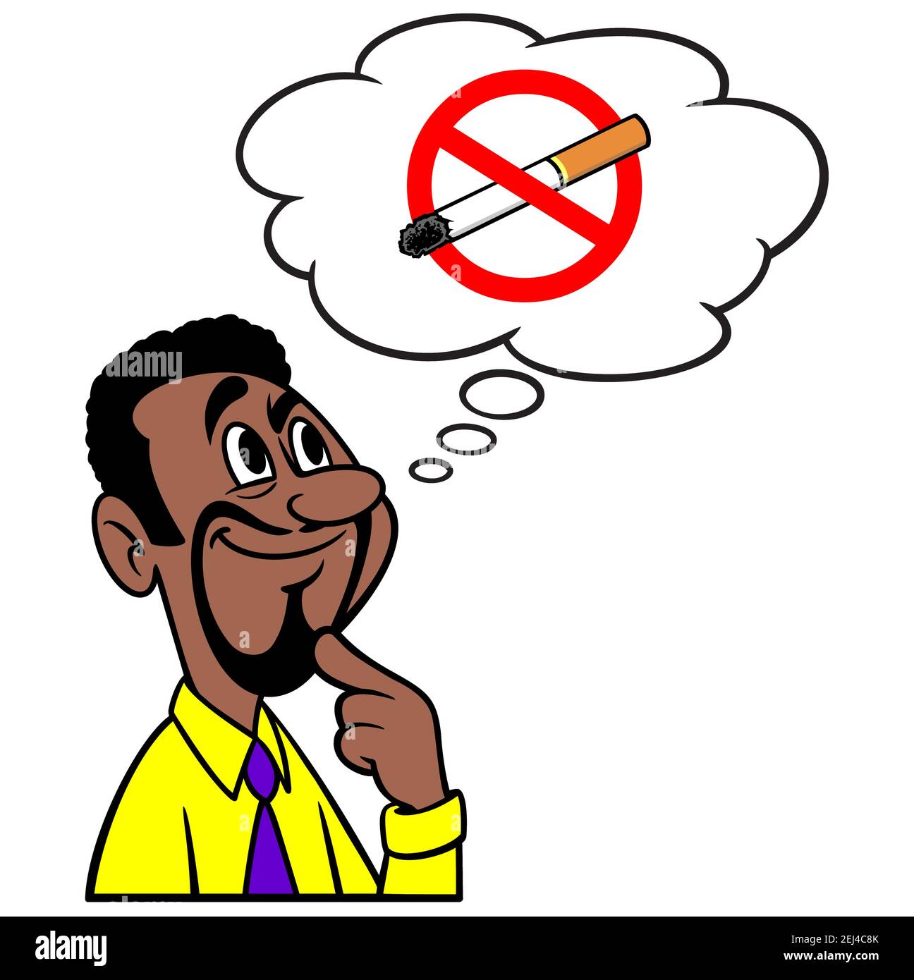 Hombre pensando en dejar de fumar - una ilustración de dibujos animados de  un hombre pensando en dejar de fumar Imagen Vector de stock - Alamy