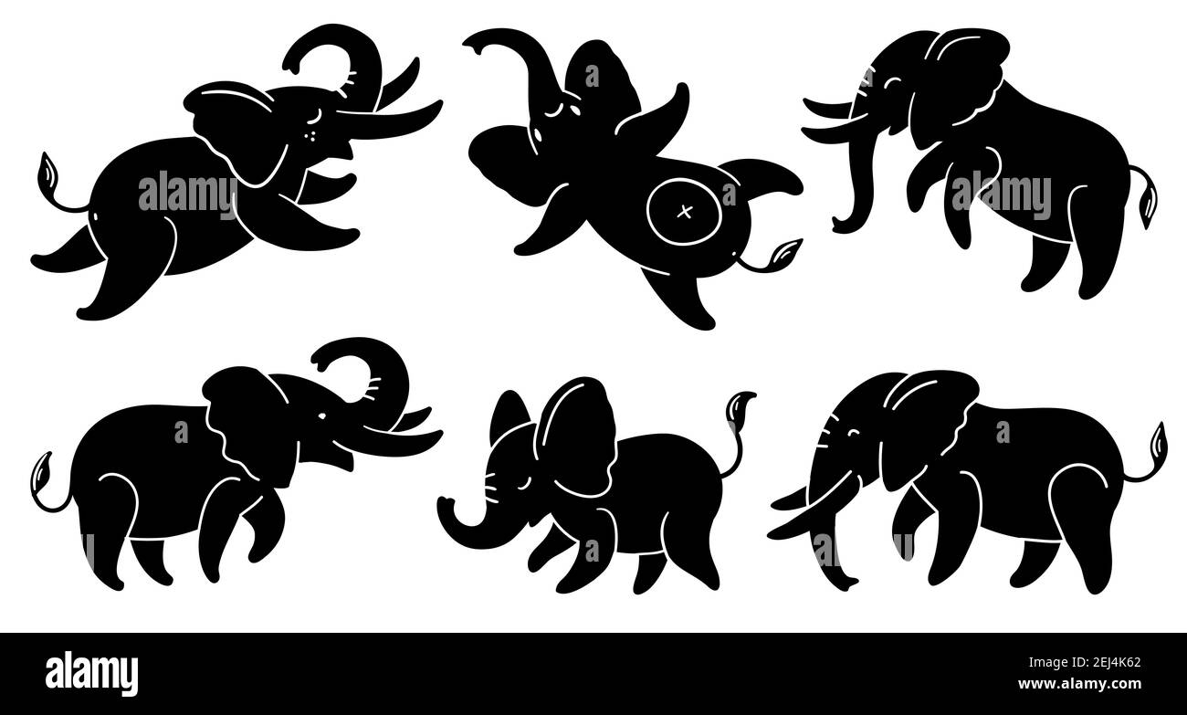 Conjunto De Siluetas Negras De Elefantes Elefantes De Dibujos Animados