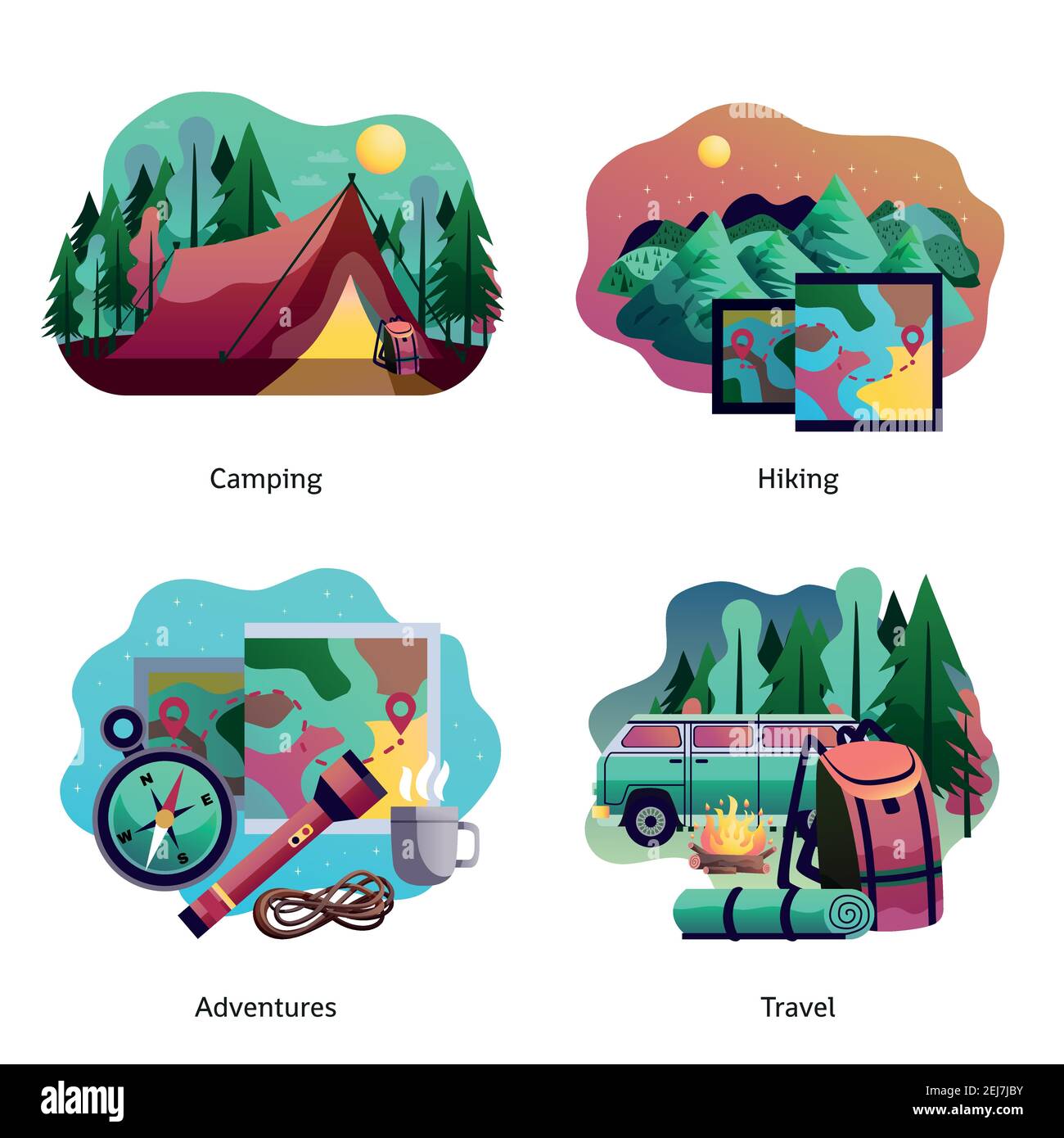 Conjunto De Iconos De Cama De Camping. Plegable Equipo De Sueño Turístico  Mobiliario De Viaje Al Aire Libre Para Descansar. Acceso Ilustración del  Vector - Ilustración de relaje, dormitorio: 268732226