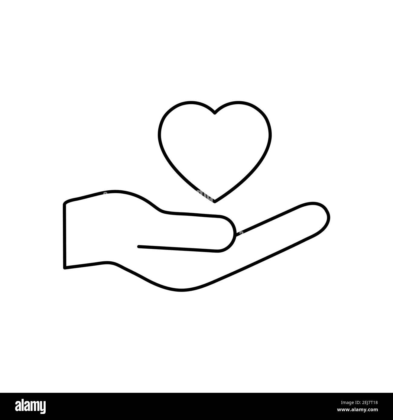 Icono de línea de corazón y mano. Símbolo voluntario. Vector aislado en el blanco. Ilustración del Vector