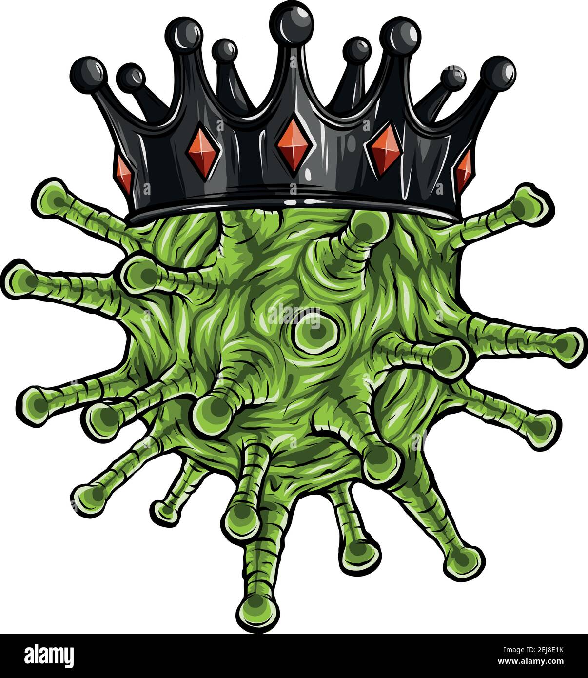 Coronavirus en un estilo de dibujos animados con corona Ilustración del Vector