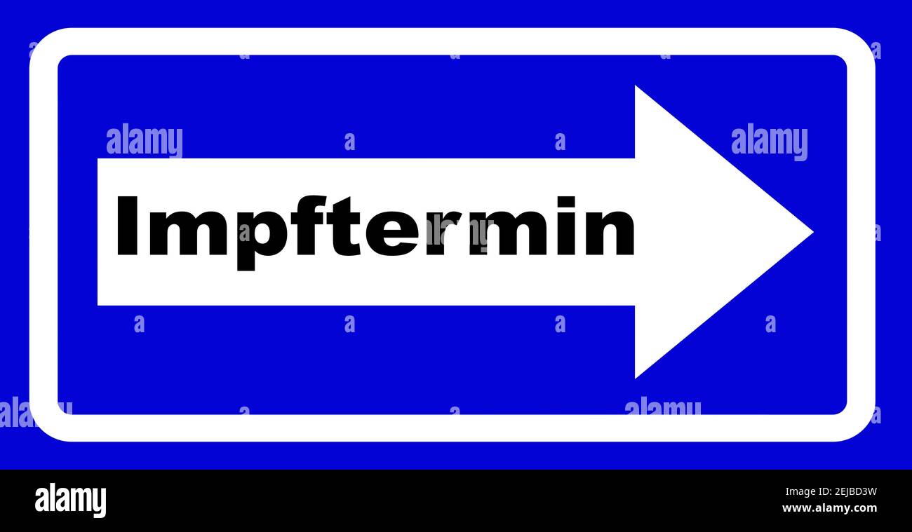 Ilustración Impftermin und blaues Hinweisschild Foto de stock