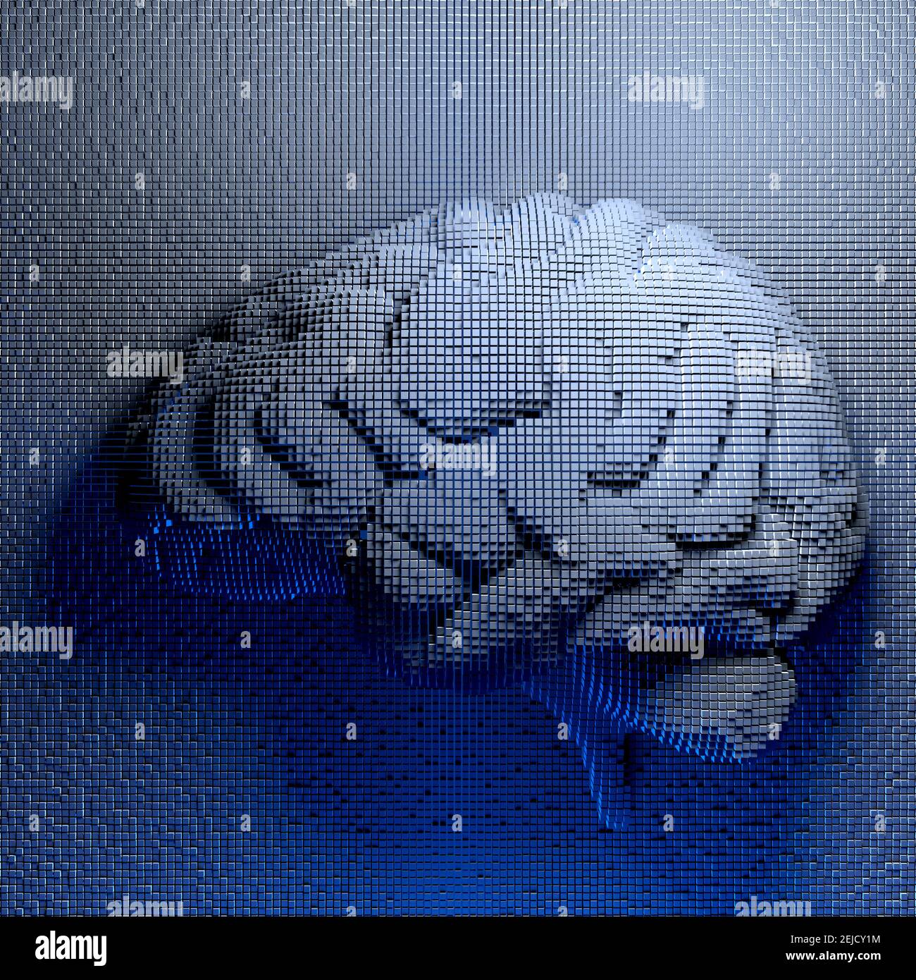 Cerebro compuesta de bloques. Concepto de inteligencia artificial. Ilustración 3D Foto de stock