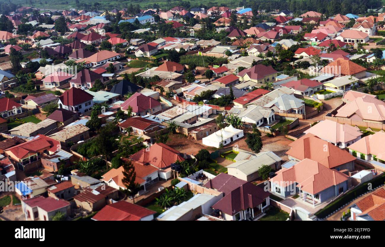 Vista aérea de un barrio residencial en Kigali, Ruanda. Foto de stock