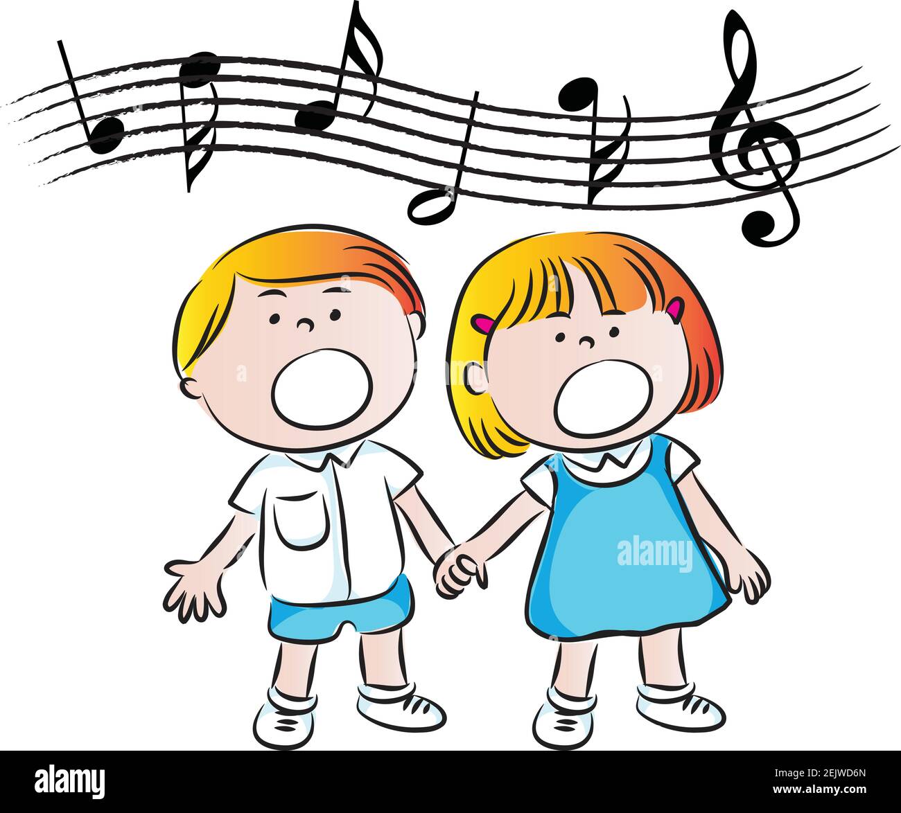 vector de dibujos animados niño y niña cantar canción Imagen Vector de  stock - Alamy
