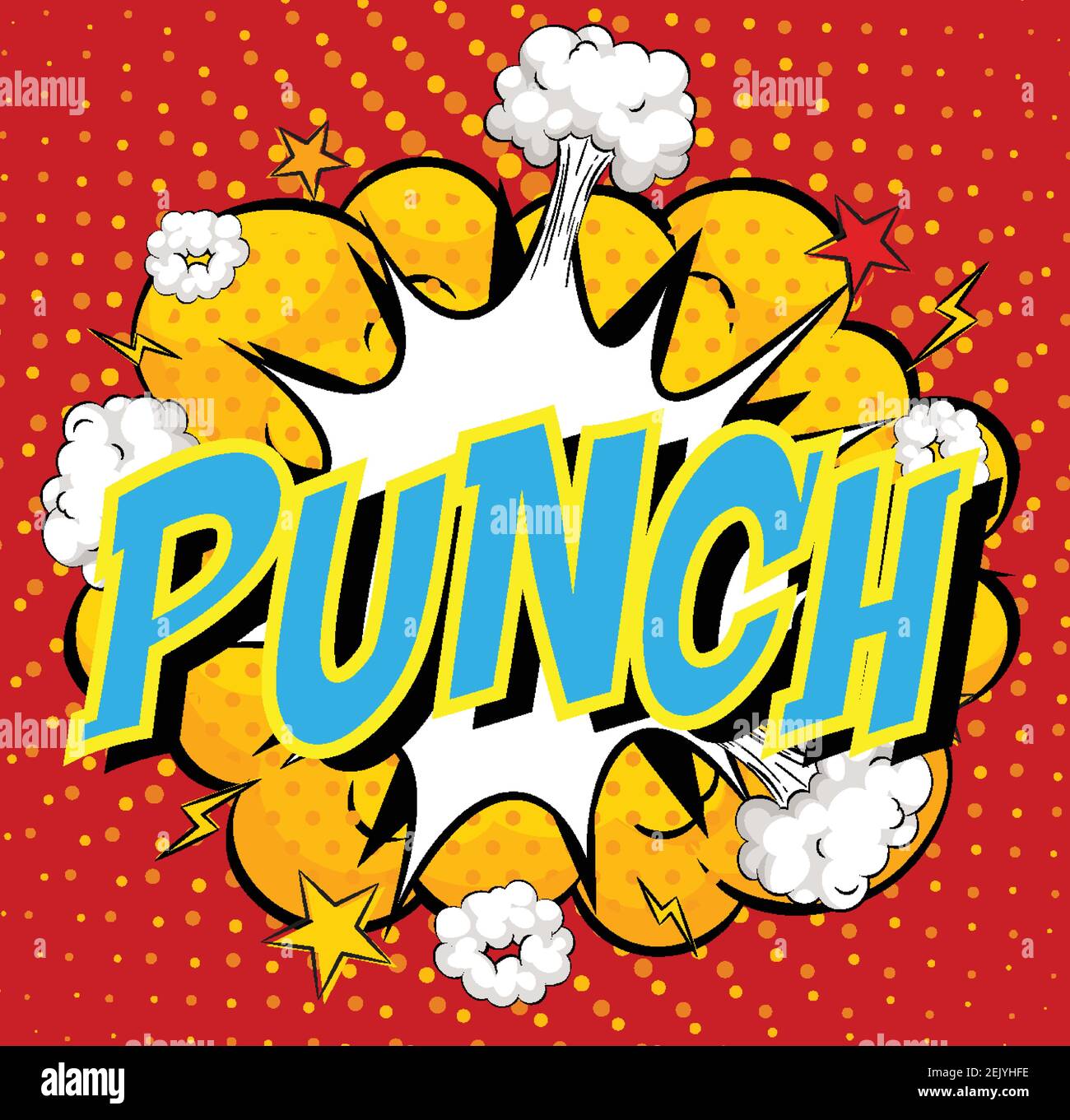 Word Punch en la explosión de nubes cómicas fondo ilustración Imagen Vector de stock Alamy