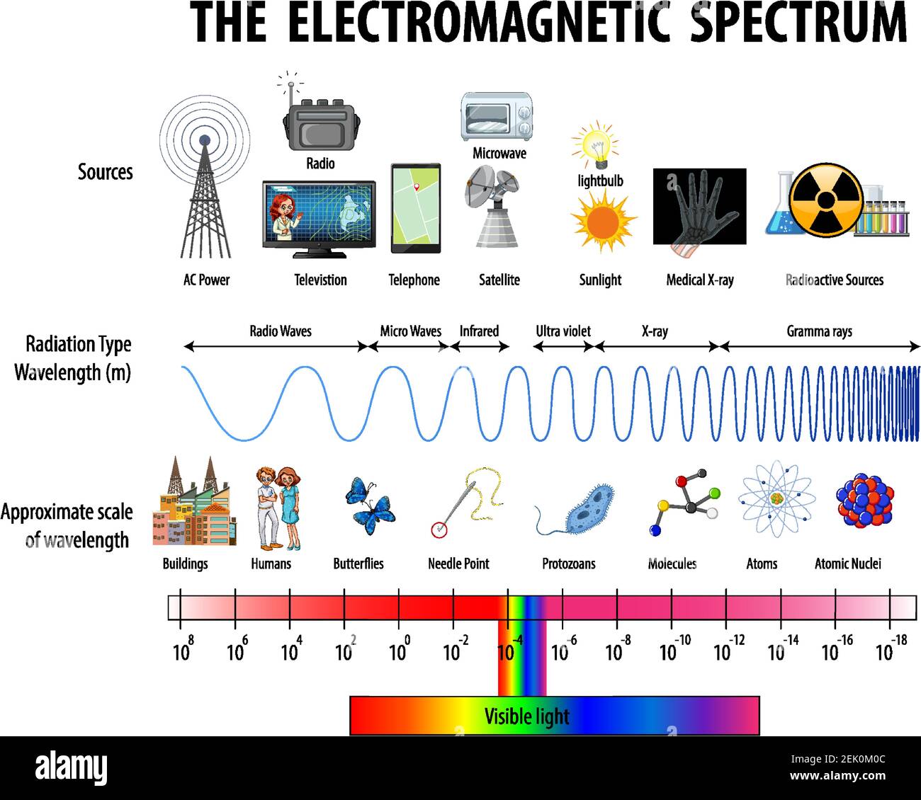 Diagrama del espectro electromagnético ciencia ilustración Imagen Vector de stock - Alamy