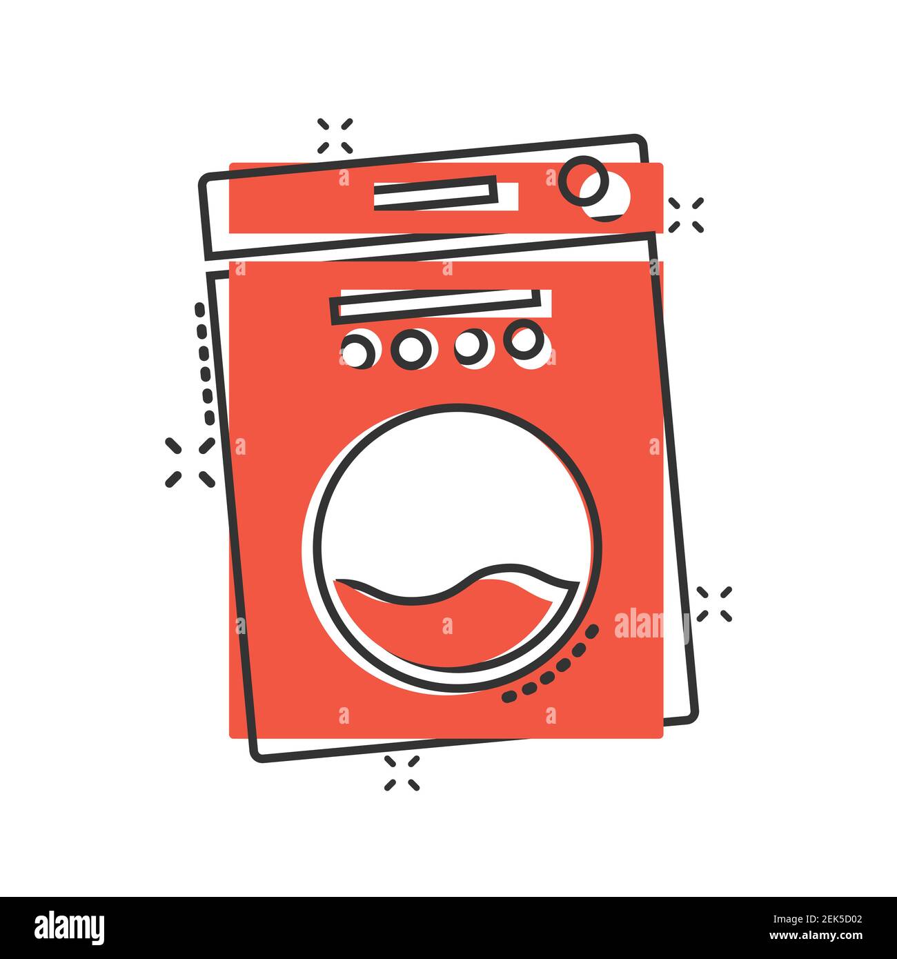Icono de lavadora en estilo cómic. Ilustración de vector de dibujos  animados de la arandela sobre fondo blanco aislado. Concepto de negocio de  efectos de salpicaduras de lavandería Imagen Vector de stock -