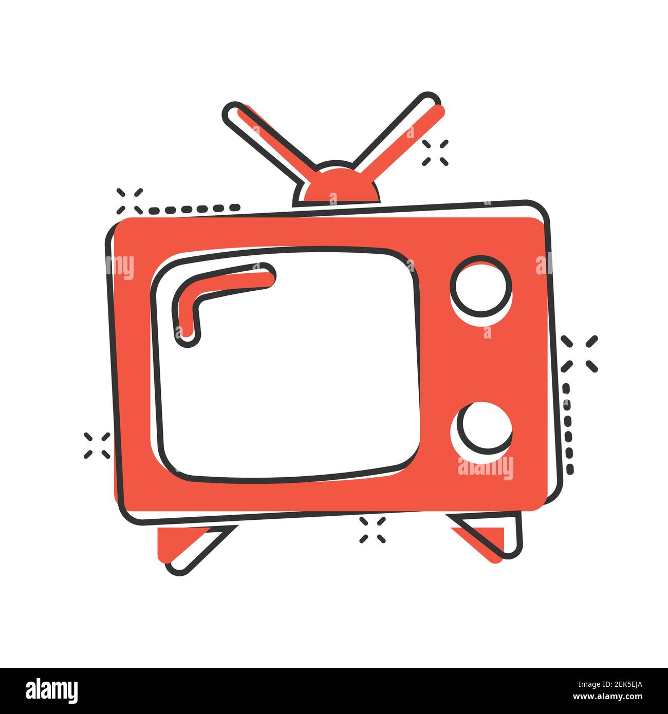Icono de vector de pantalla de tv retro en estilo cómic. Ilustración de  dibujos animados de televisión antigua sobre fondo blanco aislado. Efecto  de salpicaduras de la pantalla de TV Imagen Vector