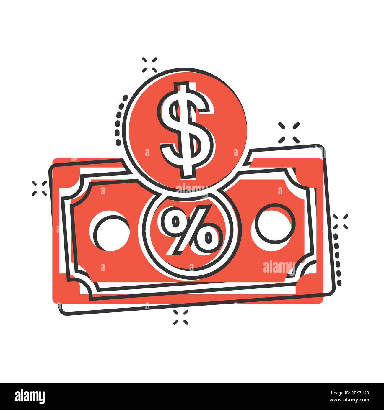 Icono de billete de moneda en dólares en estilo cómico. Dólar descuento