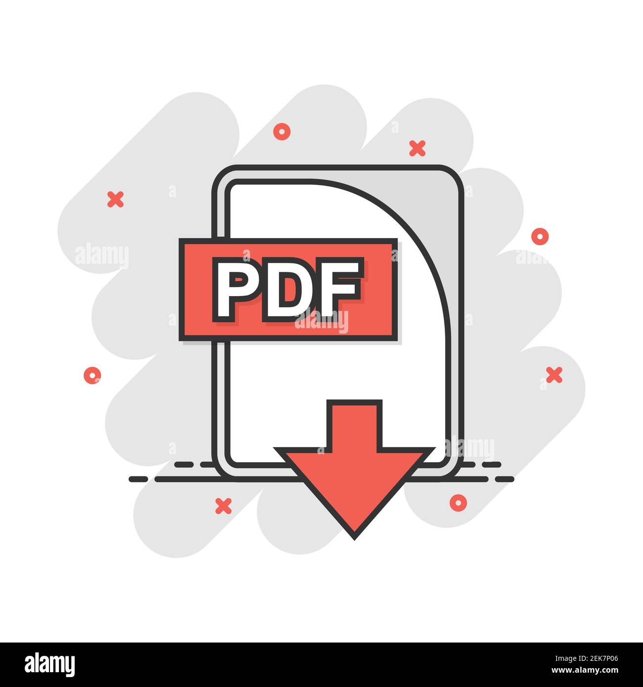 Dibujos animados icono de archivo PDF en el cómic de estilo. Descargar PDF  cartel ilustración pictograma. Documento splash concepto empresarial Imagen  Vector de stock - Alamy