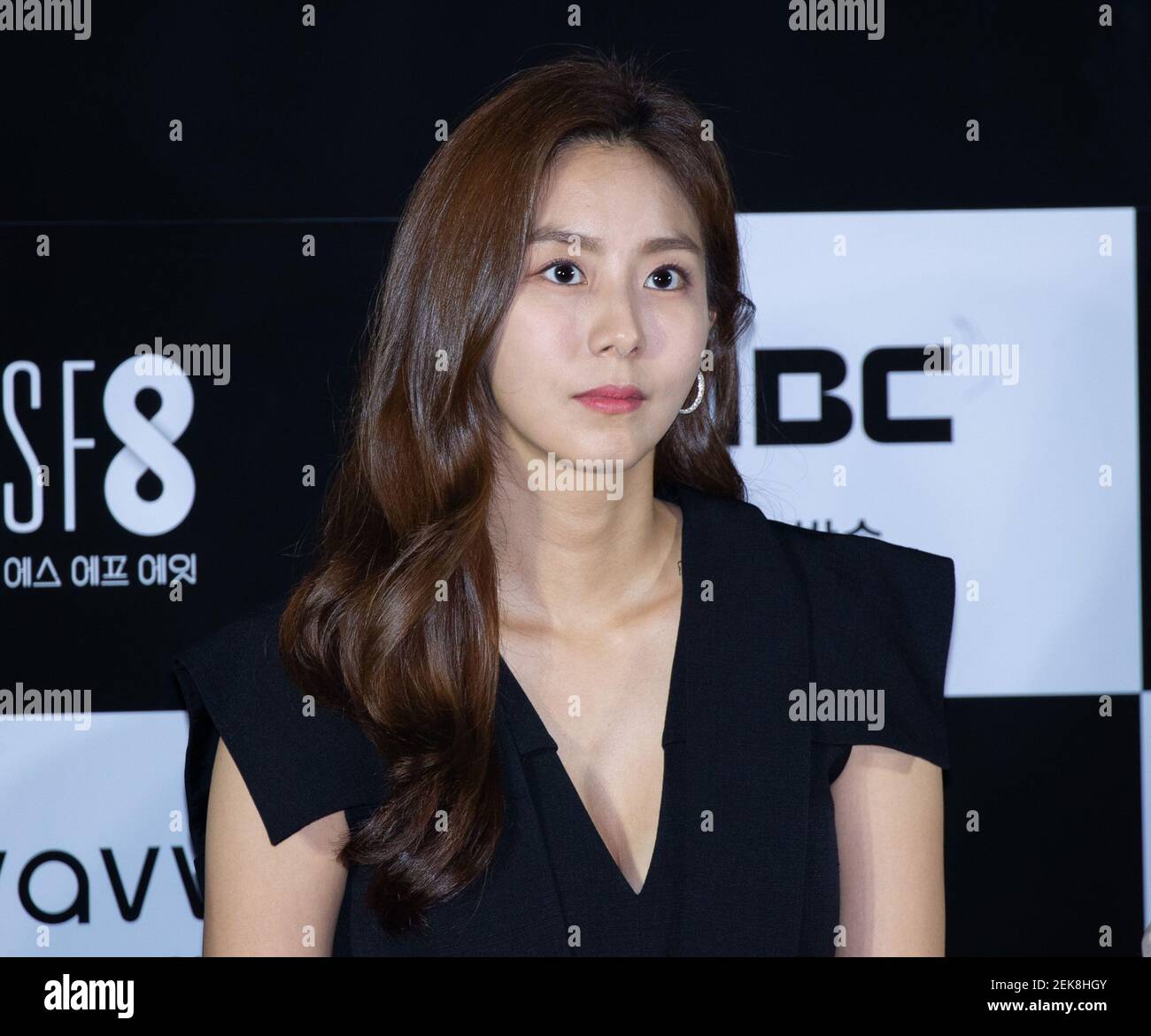 8 de julio de 2020 - Seúl, Corea del Sur : la actriz surcoreana UEE asiste a la rueda de prensa para la película 'F8' en el CGV Cinema de Seúl, Corea del Sur el 8 de julio de 2020. La película estará abierta el 10 de julio a través de la plataforma OTT Wavve. (Foto de Lee Young-ho/Sipa USA) Foto de stock