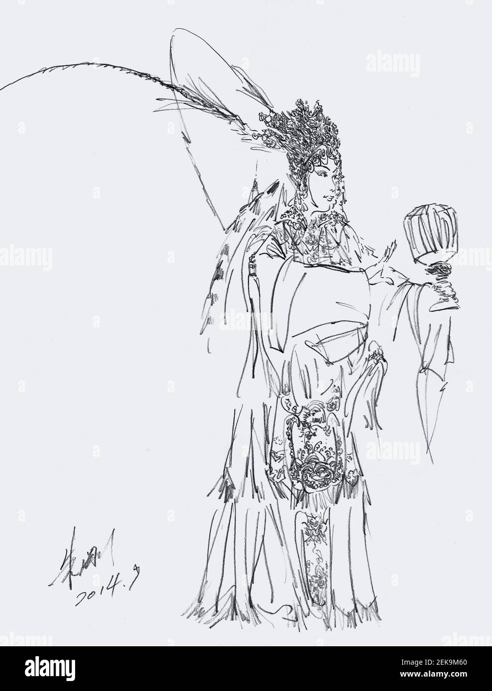 Foto sin fecha y sin ubicación: Pintura a lápiz, 'Regalo de una Espada en el Pabellón Baihua' por Zhu Gang, un artista moderno y contemporáneo asiático chino de Shanghai. (Foto de Zhu Gang/ChinaImages/Sipa USA) Foto de stock