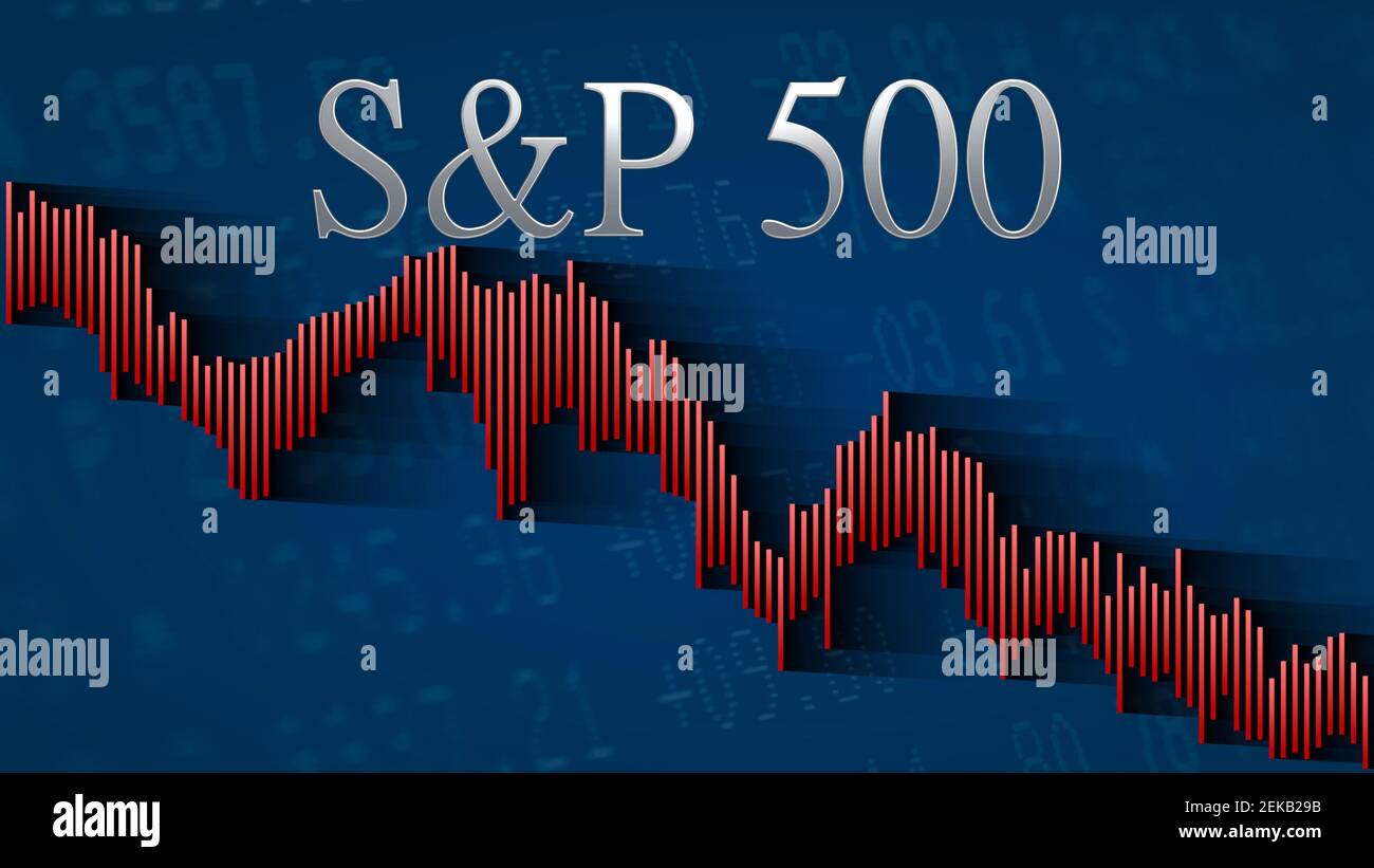 El índice bursátil estadounidense S&P 500 sigue cayendo. El gráfico de  barras descendentes rojo sobre un fondo azul con el título de plata indica  Fotografía de stock - Alamy