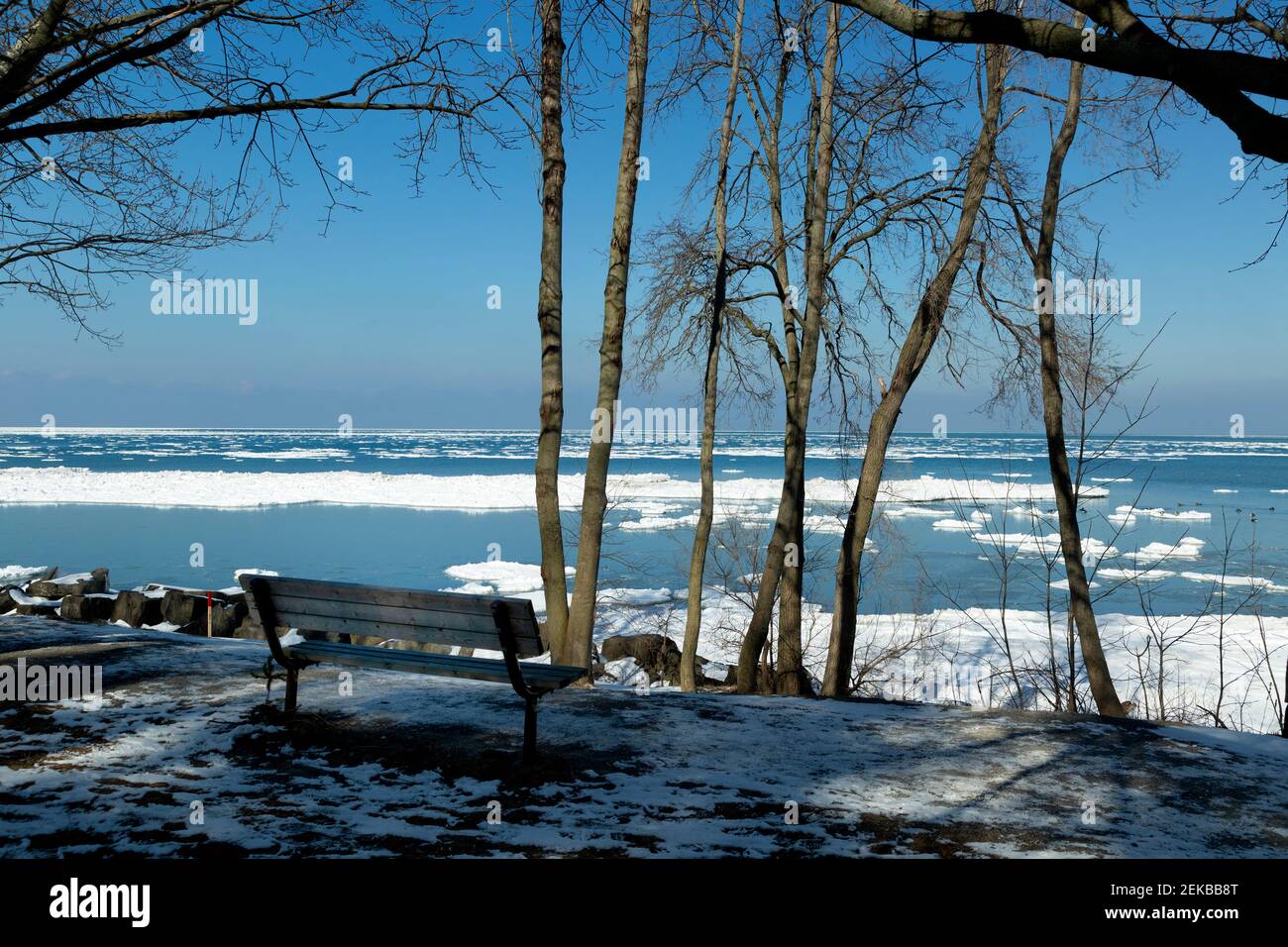 Lago Ontario en invierno con flujos de hielo. Niagara on the Lake Ontario Canadá. Foto de stock