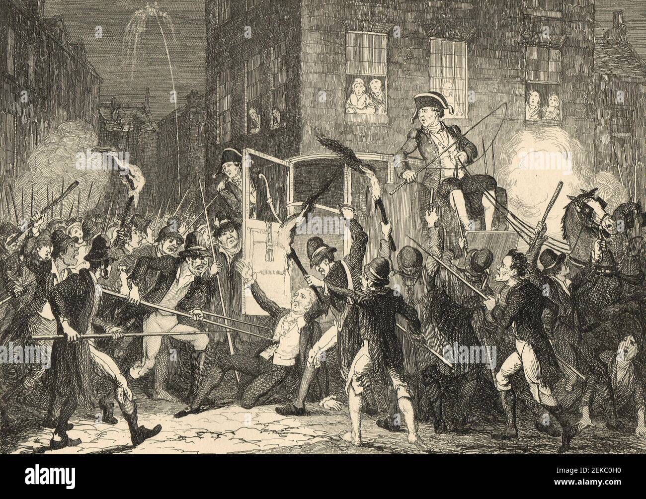 El asesinato de Lord Kilwarden, Lord Chief Justice de Irlanda, 23 de julio de 1803, durante la rebelión irlandesa de 1803 Foto de stock