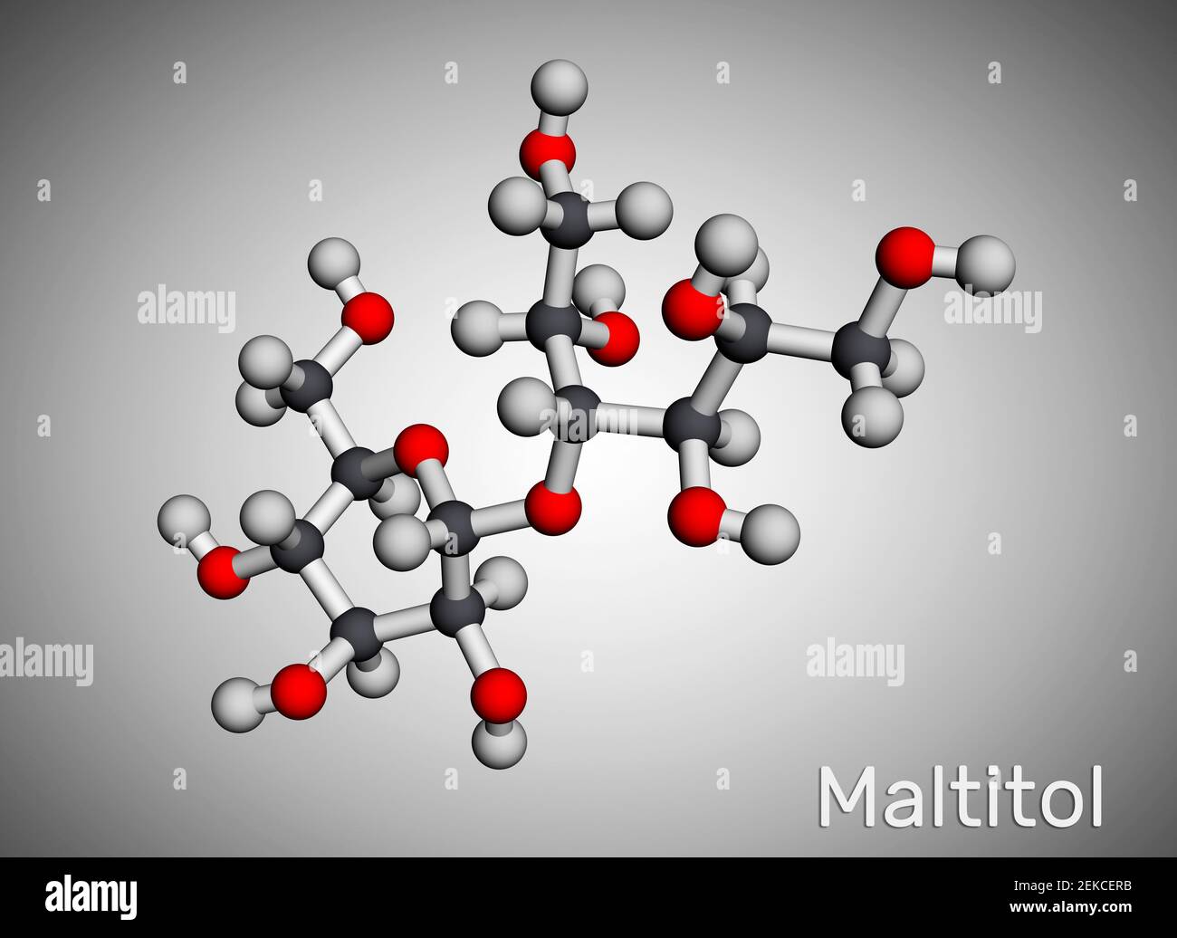 Molécula de maltitol. Es edulcorante, sustituto del azúcar, poliol