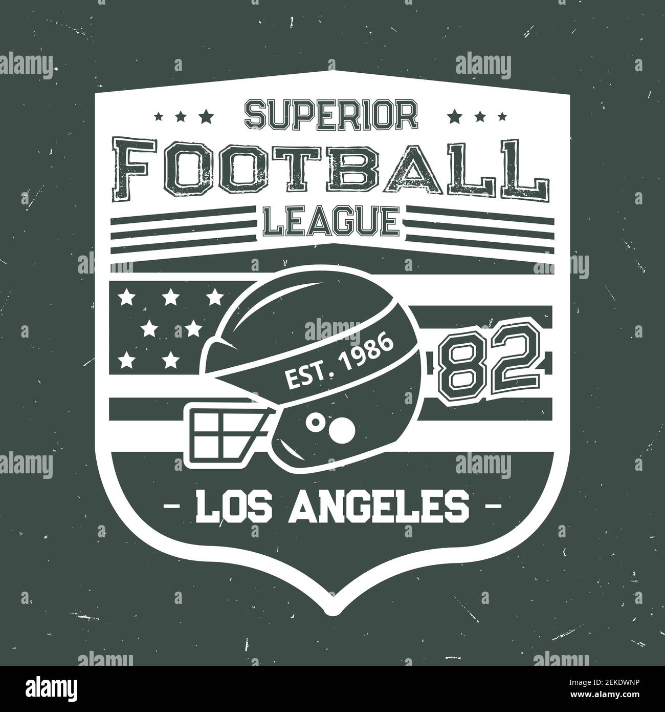 Diseño de camiseta de fútbol vintage grunge con balón de rugby y casco de jugador con bandera americana. Vector American los Angeles liga de fútbol o equipo b Ilustración del Vector